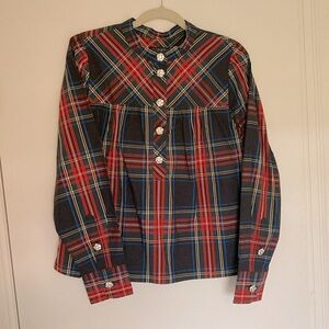J crew NWT organic cotton holiday tartan plaid blouse M